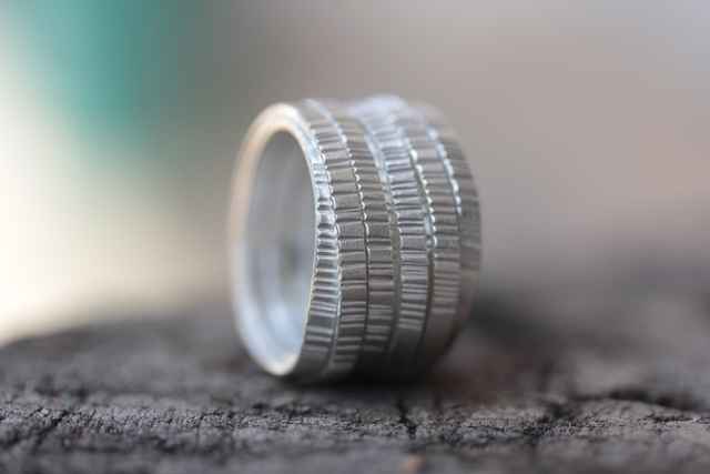 Handmade wraparound silver ring with hammered front texture (R0032)