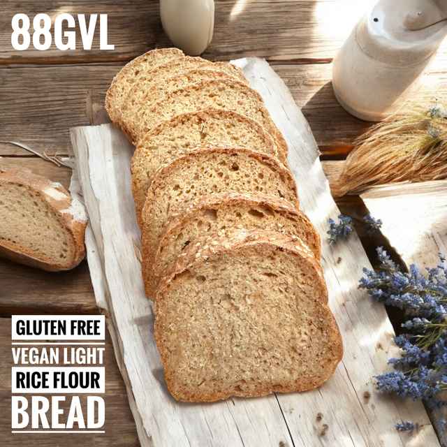 ขนมปังวีแกนไร้กลูเตนจากแป้งข้าวแบบไลท์ Gluten-Free Vegan Light Rice Bread (88GVL)