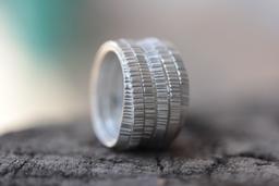 Handmade wraparound silver ring with hammered front texture (R0032)