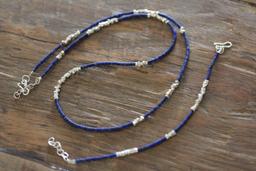 Lapis Lazuli and silver sugar cube beads necklace (N0065)