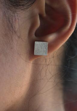 Handmade Flat Square Stud Earrings with scratched texture in silver (E0132)