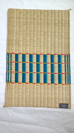 eco friendly sedge jute khaomar placemat pastel blue red stripe
