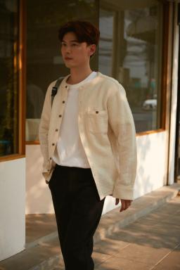 Handmade Mandarin Collar Long Sleeve Shirt